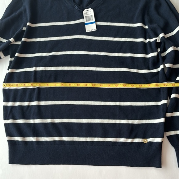 Nautica Top Navy Blue and White Stripes V Neck Long Sleeves 100% Cotton X-Large - Picture 3 of 7